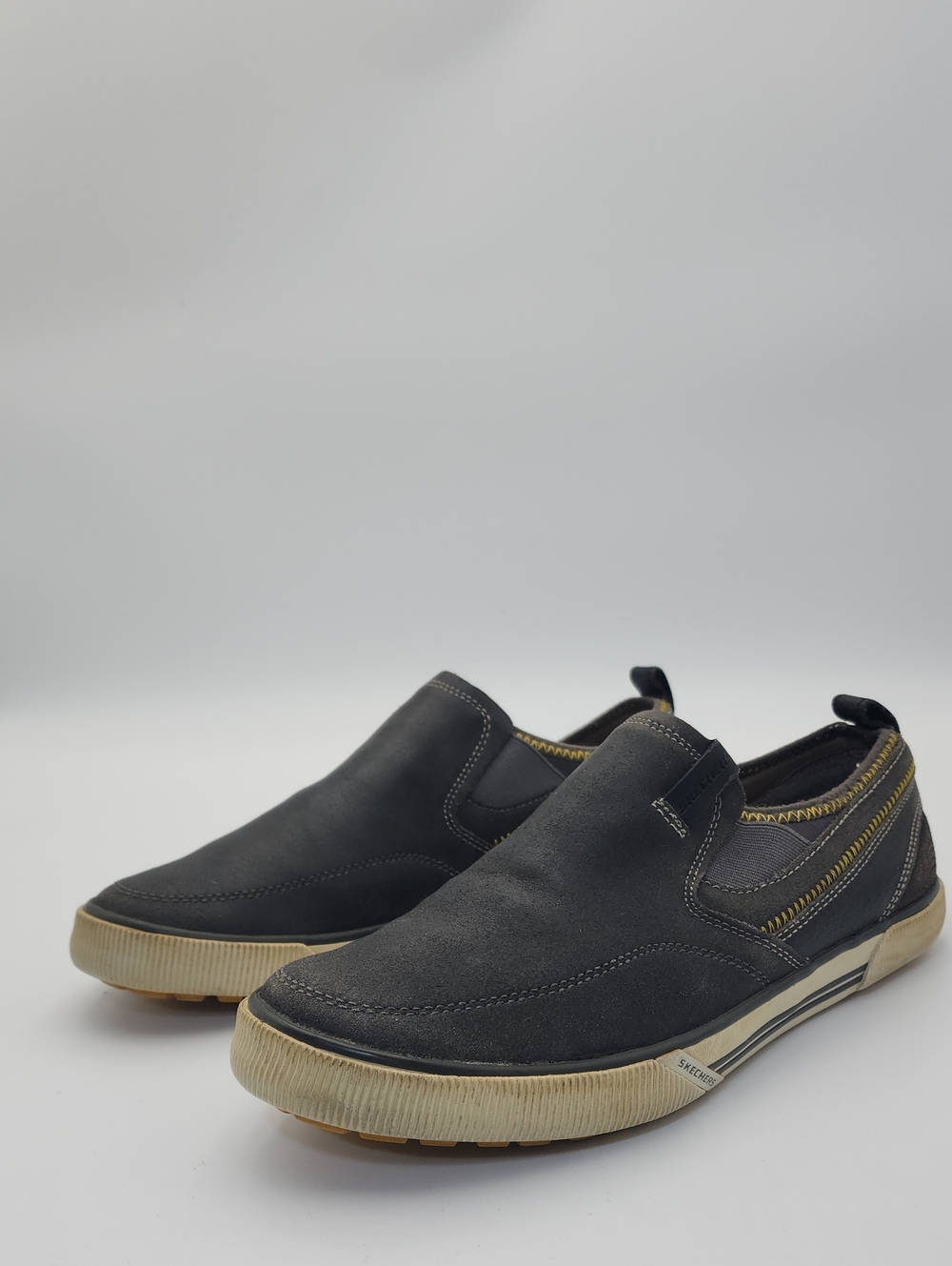 Skechers Talon Charcoal Men's Slip on Distressed Leather Loafers Shoes Size 9